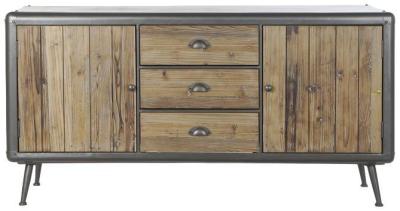 Oriental Natural Wood And Metal Medium Buffet Sideboard 2 Doors