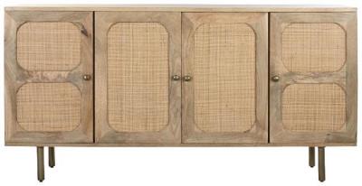 Maxi Mango Wood And Rattan 150cm Medium Buffet Sideboard 4 Doors