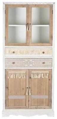 Boho White And Natural Wooden Display Cabinet