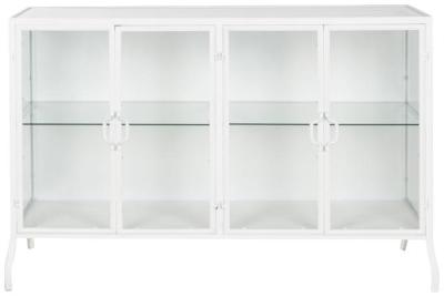 Modern White Metal And Glass 120cm Small Buffet Sideboard 4 Doors