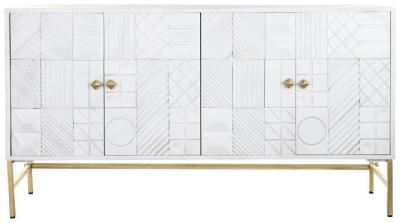 Balinese White Mango Wood Medium Buffet Sideboard 4 Doors