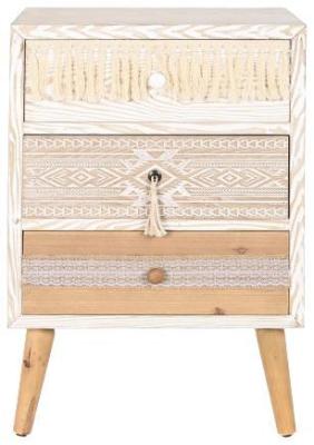 Boho White Wood 3 Drawer Bedside Table