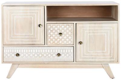 Modern White Mango Wood 115cm Small Buffet Sideboard 2 Doors