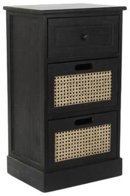 Vintage Black Wood 3 Drawer Bedside Cabinet