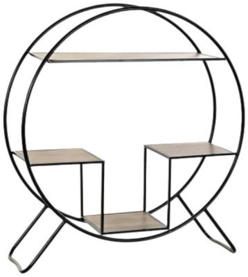 Product photograph of Loft Wooden And Black Metal Frame Round Open Bookshelf from Choice Furniture Superstore