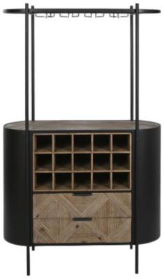 Product photograph of Black And Natural Wood Bottle Rack from Choice Furniture Superstore