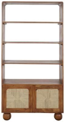 Modern Dark Brown Rattan 2 Door Bookcase