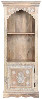 Indian Natural And White Wood Floral Hand Painted Bookcase