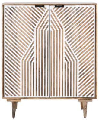 Guna Mango Wood White Geomatric Printed 2 Door Bar Cabinet