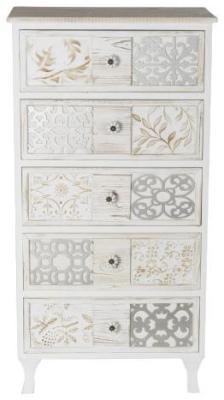 Arabian White Wood 5 Drawer Narrow Chest