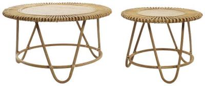 Tropical Light Brown Rattan Side Table Set Of 2