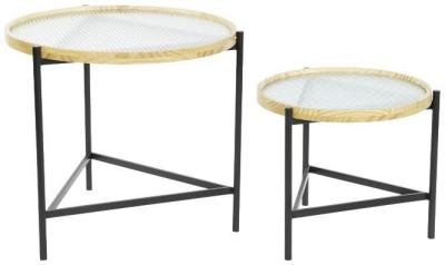 Scandi Brown And Black Glass Side Table Set Of 2