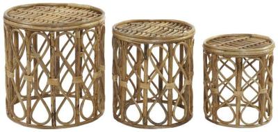 Balinese Natural Round Side Table Set Of 3