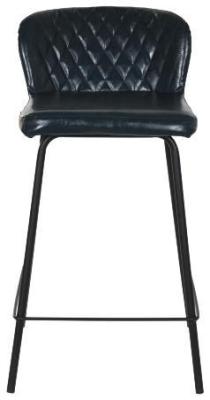 Set Of 2 Vintage Dark Blue Faux Leather Barstool With Back