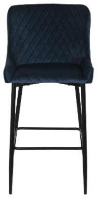 Set Of 2 Modern Navy Blue Fabric Barstool With Back