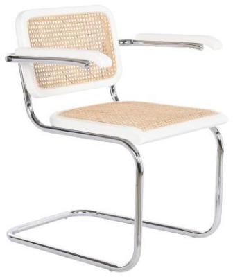 Set Of 2 Vintage Natural Rattan Dining Chair With Chrome Cantilever Base