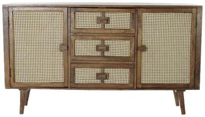 Tropical Brown Mango Wood And Rattan 150cm Medium Buffet Sideboard 2 Doors