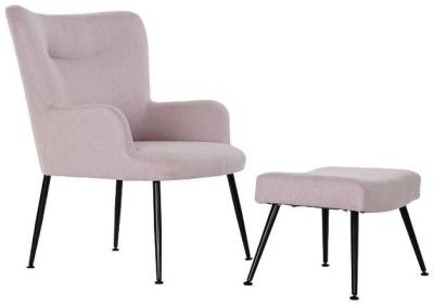 Pink Fabric Armchair And Footstool