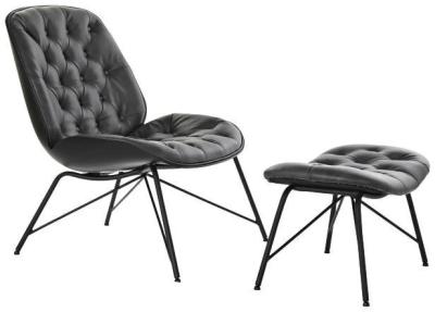 Dark Grey Leather Armchair And Footstool