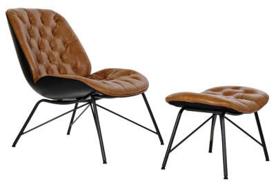 Brown And Black Polyurethane Armchair And Footstool