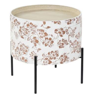 Urban Flower Printed White Storage Round Side Table