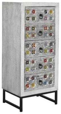 Indian Grey Ceramic 5 Drawer Narrow Chest