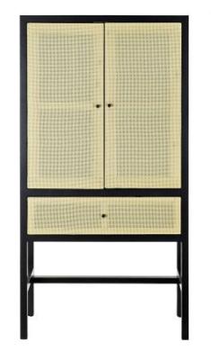 Ranchi Black And Rattan 2 Door Hall Cabinet