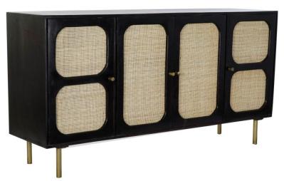 Rewa Black Mango Wood 150cm Medium Buffet Sideboard 4 Doors