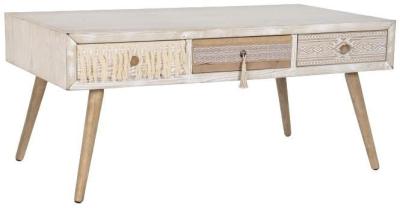 Boho White Wood Storage Coffee Table