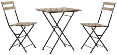 Garden Brown Metal Folding Dining Table Set 2 Chair