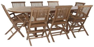 Garden Brown Teak 180cm Oval Dining Table Set