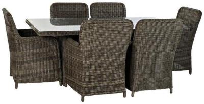 Garden Brown Rattan 200cm Rectangular Dining Table With Glass