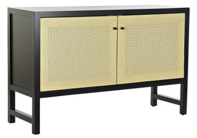 Indian Black Wood And Rattan 120cm Small Buffet Sideboard 2 Doors