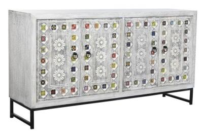 Grey Ceramic Effect 150cm Medium Buffet Sideboard 4 Doors