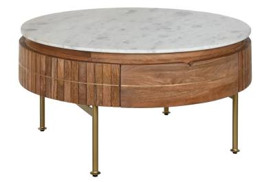 Glam White Marble Storage Round Coffee Table