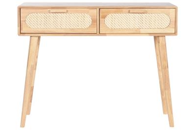 Product photograph of Scandi Rubberwood Rattan 2 Drawer Console Table from Choice Furniture Superstore