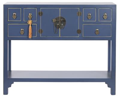 Product photograph of Isla Blue Wood 2 Door 6 Drawer Console Table from Choice Furniture Superstore