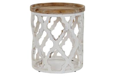 Product photograph of Neoclassic Aged White Round Side Table from Choice Furniture Superstore