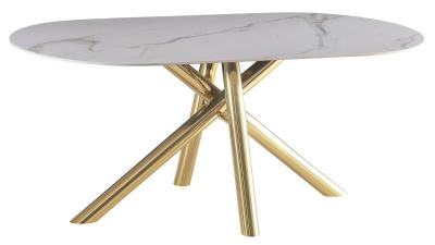 Product photograph of Chic White Ceramic 8 Seater Oval Dining Table With Gold Metal Chopstick Legs from Choice Furniture Superstore