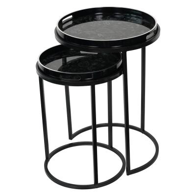 Libra Laura Ashley Louise Black Round Side Tray Table Set Of 2