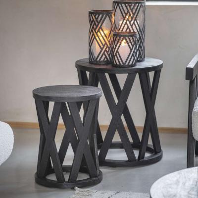 Libra Cali Black Mango Wood Round Nest Of 2 Tables
