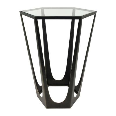 Libra Catalan Glass And Bronze Hexagonal Side Table
