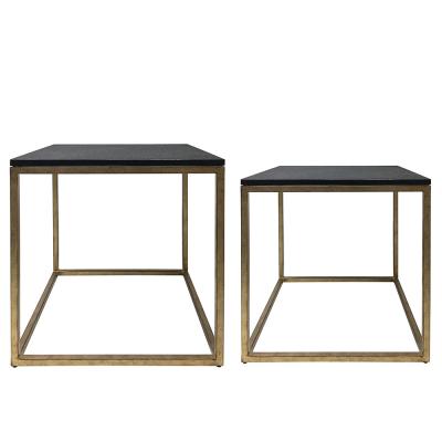 Libra Kirkstone Galaxy Slate And Aged Champagne Metal Square Side Table Set Of 2