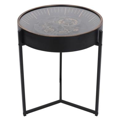 Libra Palladium Black And Gold Cogs Round Side Table