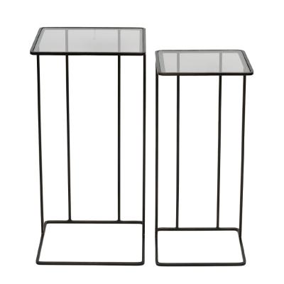 Libra Salzburg Glass And Bronze Metal Square Side Table Set Of 2