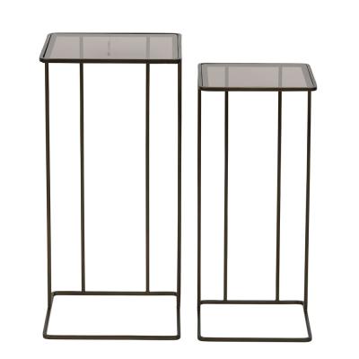 Libra Salzburg Glass And Gold Metal Square Side Table Set Of 2