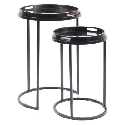 Libra Swirl Gold And Black Metal Round Side Tray Table Set Of 2