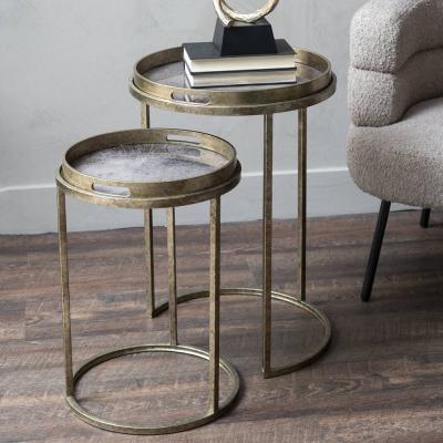 Libra Vienna Gold Atlas Metal Round Side Tray Table Set Of 2