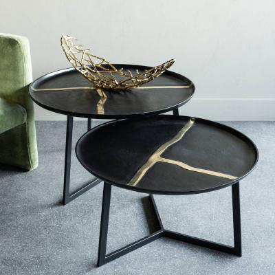 Libra Arizona Black Metal Round Coffee Table Set Of 2