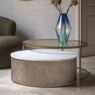 Libra Belvedere Aged Gold Metal Round Nest Of 2 Coffee Tables